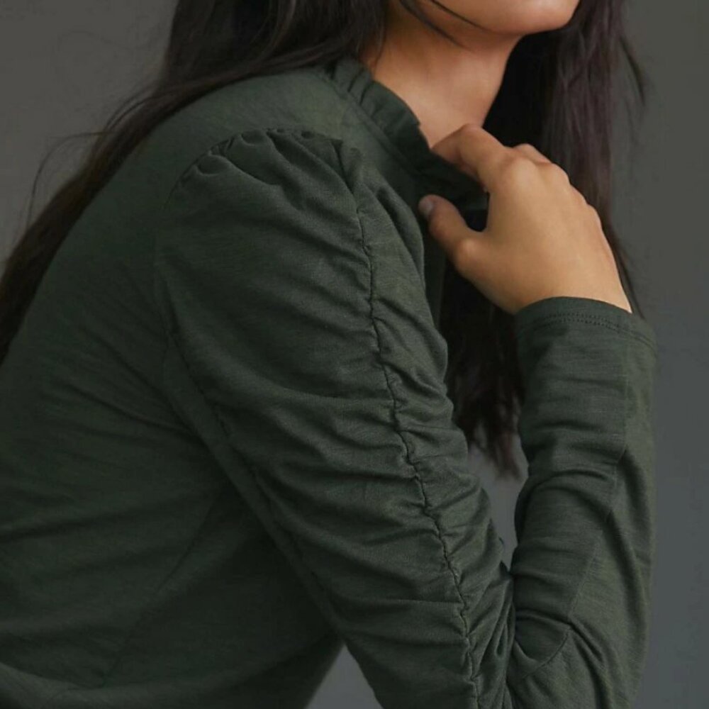 NWT Anthropologie Ruched Long-Sleeve Top Green Size S